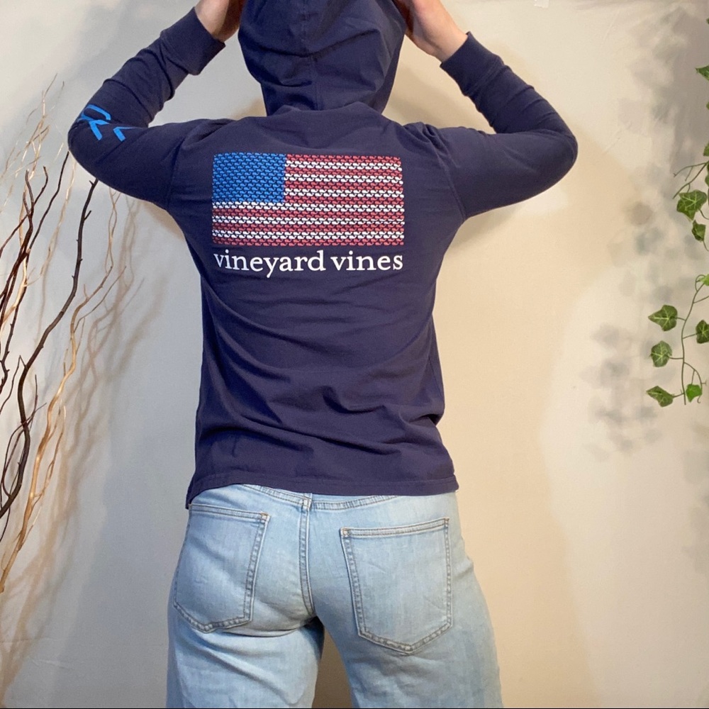 navy USA themed long sleeve with drawstring hood